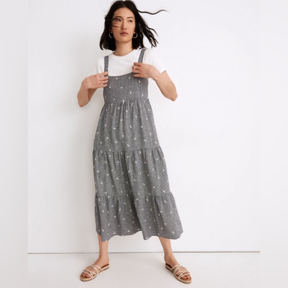 Embroidered Tiered Midi Dress in Gingham Check Size Small - Picture 1 of 4